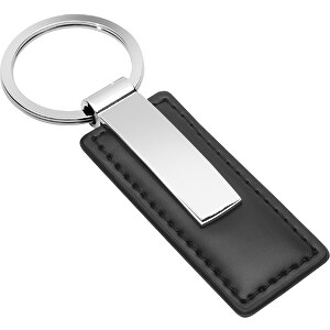 Schlüsselanhänger RE98-PERRIS RECTANGULAR , Re98, schwarz/silber, Metall, Kunstleder, 9,90cm x 0,90cm x 3,50cm (Länge x Höhe x Breite)
