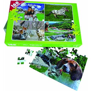 Puzzle DIN A3  In Stülpdeckelkarton , 1,9 mm blaue Puzzlepappe einseitig kaschiert mit 150 g/qm Offsetpapier (glatt), 33,00cm x 4,00cm x 22,00cm (Länge x Höhe x Breite)