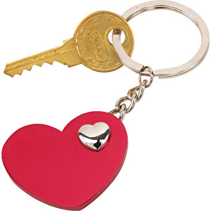 Schlüsselanhänger HEART-IN-HEART , rot / silber, Aluminium / Stahl, 8,00cm x 0,60cm x 3,90cm (Länge x Höhe x Breite)