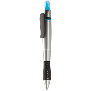 Kugelschreiber Mit Textmarker , silber / blau, ABS & PP, 14,00cm (Länge)