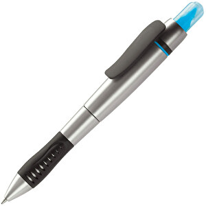 Kugelschreiber Mit Textmarker , silber / blau, ABS & PP, 14,00cm (Länge)