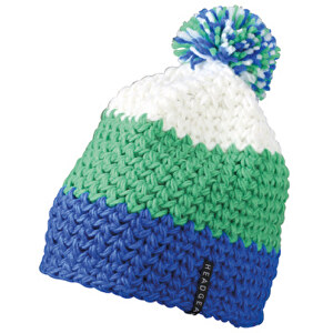 Crocheted Cap With Pompon , Myrtle Beach, aqua/lime-grün/weiß, 100% Polyacryl, one size, 