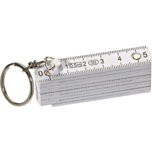 Schlüsselanhänger Mit Mini-Zollstock , weiss, ABS & Metall, 6,60cm x 1,30cm x 2,40cm (Länge x Höhe x Breite)