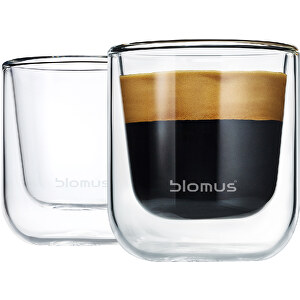 Set 2 Espresso-Gläser -Nero- , Blomus, transparent, Borosilikatglas, doppelwandig, 5,80cm x 6,60cm x 5,80cm (Länge x Höhe x Breite)