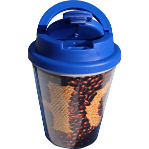 Thermobecher COFFEE To Go Mug Mini, 250 Ml , blau, Innen und transparentes Außenteil  PS, Deckel PP, 12,00cm (Höhe)