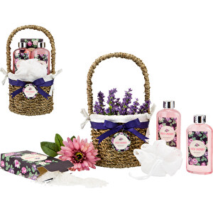 Wellness-Geschenkset: Lavendelkörbchen , lila, Gemischt, 14,00cm x 27,50cm x 14,00cm (Länge x Höhe x Breite)