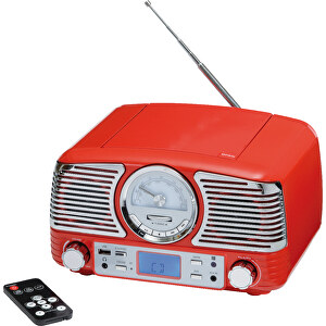 CD-Radiorekorder DINER , rot, silber, Kunststoff, 25,00cm x 13,00cm x 21,00cm (Länge x Höhe x Breite)