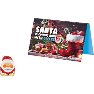 Werbekarte Schoko Weihnachtsmann , weiss, Karton, 8,50cm x 0,90cm x 5,50cm (Länge x Höhe x Breite)