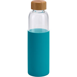DAKAR. Trinkflasche 600 Ml , hellblau, Borosilikatglas und Bambu, 
