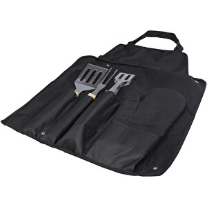 Gril 5-teiliges Grillset Und Handschuh , schwarz, Polyester, Edelstahl, Bambusholz, 60,00cm x 42,00cm (Länge x Breite)