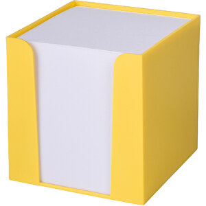 Zettelbox NEVER FORGET , gelb, Kunststoff / Papier, 9,00cm x 9,00cm x 9,00cm (Länge x Höhe x Breite)