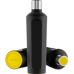 Thermotrinkflasche RETUMBLER-mySTEELONE , Retumbler, schwarz / gelb / gelb, Edelstahl, Kunststoff, Silikon, 7,75cm x 29,35cm x 8,87cm (Länge x Höhe x Breite)