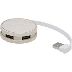 Kenzu Weizenstroh-USB-Hub , natur, 60% ABS Kunststoff, 40% Weizenstroh, 5,00cm x 1,50cm x 5,00cm (Länge x Höhe x Breite)