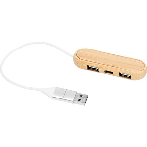 USB Hub MULTIPLIER , braun, Bambus / Kunststoff / Aluminium, 29,80cm x 1,20cm x 2,80cm (Länge x Höhe x Breite)