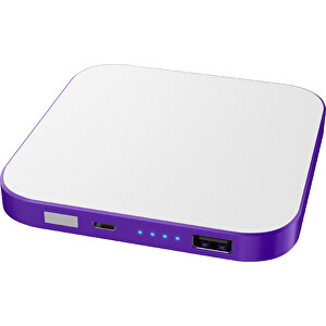 Kabellose Powerbank LuxWire Mit LED-Logo , weiß / violet, Kunststoff, 9,00cm x 2,00cm x 9,00cm (Länge x Höhe x Breite)