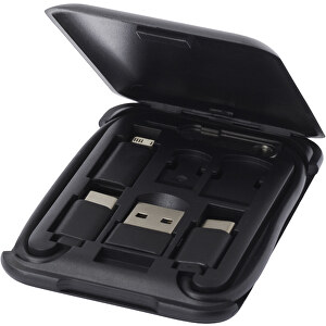 Savvy Recyceltes Modulares Ladekabel Mit Telefonhalterung , schwarz, Recycelter ABS Kunststoff, 8,50cm x 3,00cm x 5,50cm (Länge x Höhe x Breite)