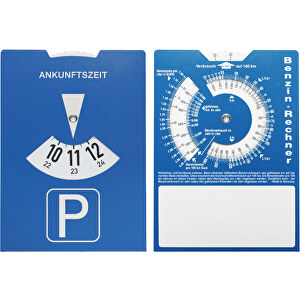 Karton-Parkscheibe Mit Benzinrechner , blau, weiss, PAP, 1,50cm x 0,01cm x 1,10cm (Länge x Höhe x Breite)