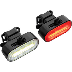 Lumino USB Fahrradlicht-Set Aus RCS Recyceltem Kunststoff, Schwarz , schwarz, ABS - recycelt,TPR, 5,50cm x 2,70cm x 4,30cm (Länge x Höhe x Breite)