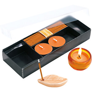 Duft-Set ATMOSPHERE , orange, Glas / Wachs / Keramik, 20,20cm x 3,30cm x 7,50cm (Länge x Höhe x Breite)