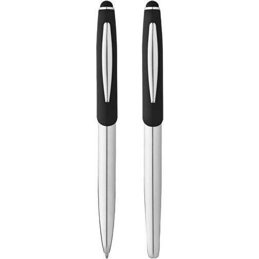 Geneva Stylus Kugelschreiber- Und Tintenrollerset , silber, schwarz, Metall, 13,50cm (Länge), Bild 2