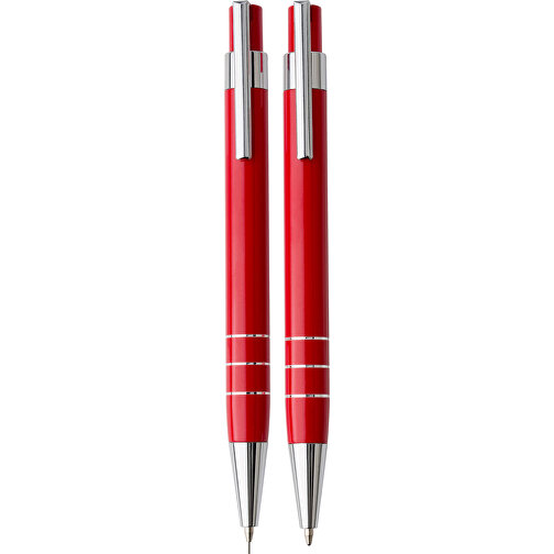 Schreibset Mercador , rot, ABS, Aluminium, PU, PVC, 15,00cm x 2,50cm x 4,50cm (Länge x Höhe x Breite), Bild 1