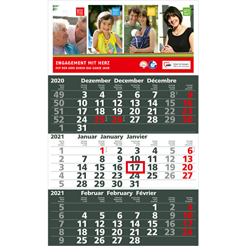 3-Monats-Kalender Solid 3 Bestseller, Anthrazit , anthrazit, rot, Papier, 49,00cm x 30,00cm (Länge x Breite), Bild 2