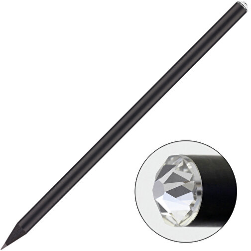 Schwarzer Bleistift Mit Original Preciosa®-Kristall , schwarz, Kristall transparent, Holz, 17,70cm x 0,70cm x 0,70cm (Länge x Höhe x Breite), Bild 1