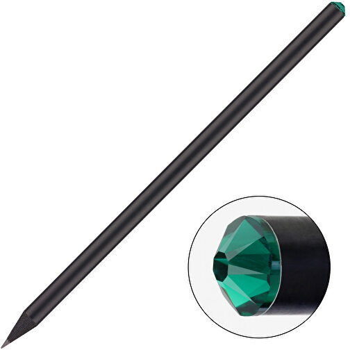Schwarzer Bleistift Mit Original Preciosa®-Kristall , schwarz, Kristall grün, Holz, 17,70cm x 0,70cm x 0,70cm (Länge x Höhe x Breite), Bild 1