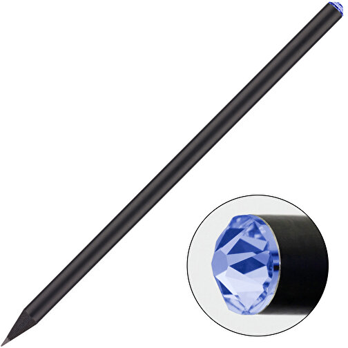Schwarzer Bleistift Mit Original Preciosa®-Kristall , schwarz, Kristall blau, Holz, 17,70cm x 0,70cm x 0,70cm (Länge x Höhe x Breite), Bild 1