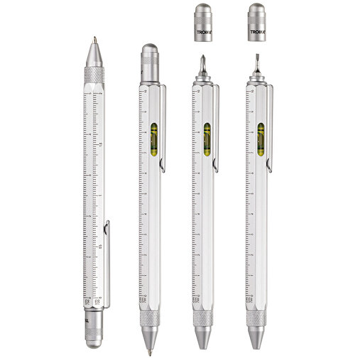 TROIKA Multitasking-Kugelschreiber CONSTRUCTION , Troika, silberfarben, Messing, 15,00cm x 1,30cm x 1,10cm (Länge x Höhe x Breite), Bild 4