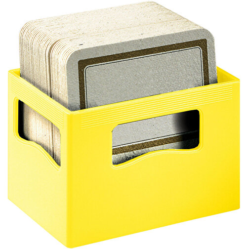 Bierdeckel-Ständer 'Bierkasten' , standard-gelb, Kunststoff, 10,40cm x 6,70cm x 7,50cm (Länge x Höhe x Breite), Bild 1