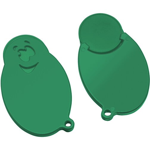 Chiphalter Mit 1€-Chip 'Gesicht' , grün, grün, ABS, 5,90cm x 0,40cm x 3,50cm (Länge x Höhe x Breite), Bild 1