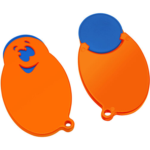 Chiphalter Mit 1€-Chip 'Gesicht' , blau, orange, ABS, 5,90cm x 0,40cm x 3,50cm (Länge x Höhe x Breite), Bild 1