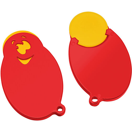 Chiphalter Mit 1€-Chip 'Gesicht' , gelb, rot, ABS, 5,90cm x 0,40cm x 3,50cm (Länge x Höhe x Breite), Bild 1