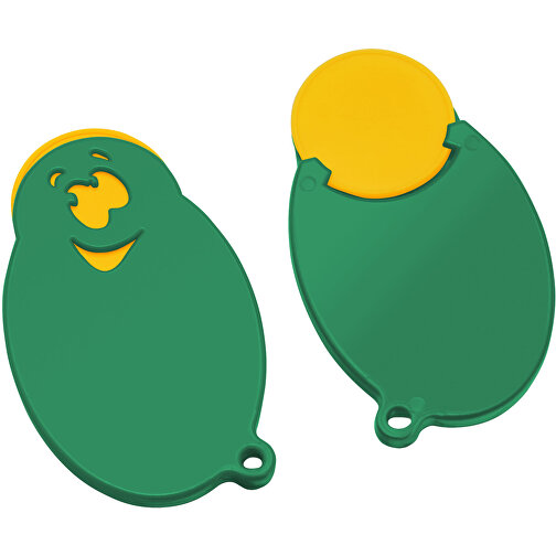 Chiphalter Mit 1€-Chip 'Gesicht' , gelb, grün, ABS, 5,90cm x 0,40cm x 3,50cm (Länge x Höhe x Breite), Bild 1