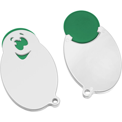 Chiphalter Mit 1€-Chip 'Gesicht' , grün, weiss, ABS, 5,90cm x 0,40cm x 3,50cm (Länge x Höhe x Breite), Bild 1
