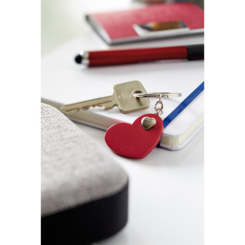 Schlüsselanhänger HEART-IN-HEART , rot, silber, Aluminium / Stahl, 8,00cm x 0,60cm x 3,90cm (Länge x Höhe x Breite), Bild 2