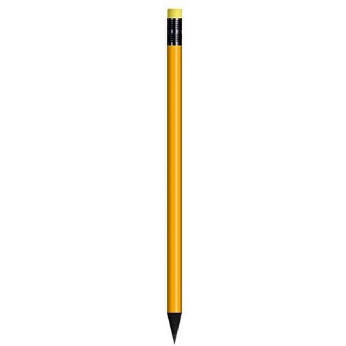 Schwarz Gefärbter Bleistift, Lackiert, Mit Radiergummi, Rund , dunkelgelb, Radierer gelb, Holz, 18,50cm x 0,70cm x 0,70cm (Länge x Höhe x Breite), Bild 1