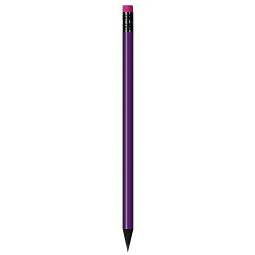 Schwarz Gefärbter Bleistift, Lackiert, Mit Radiergummi, Rund , lila, Radierer pink, Holz, 18,50cm x 0,70cm x 0,70cm (Länge x Höhe x Breite), Bild 1