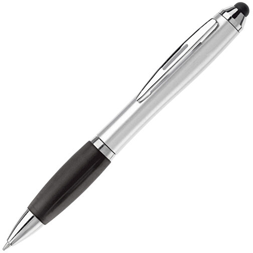 Kugelschreiber Hawaï Mit Touch , silber / schwarz, ABS, 13,50cm (Länge), Bild 2