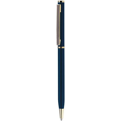 Metallkugelschreiber Slim Mit Gold Applikation , blau, Metall, 13,40cm (Länge), Bild 1