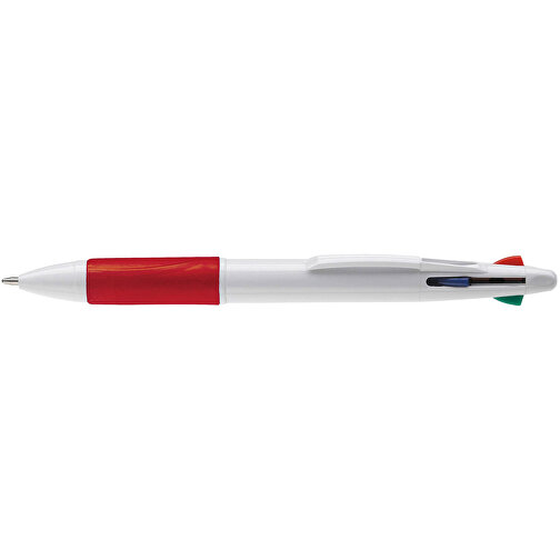 Kugelschreiber Mit 4 Schreibfarben , weiß / rot, ABS, 13,70cm (Länge), Bild 3