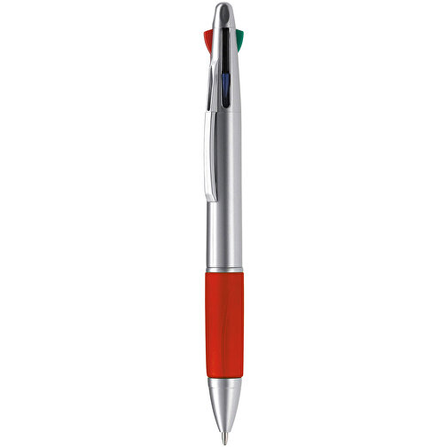 Kugelschreiber Mit 4 Schreibfarben , silber / rot, ABS, 13,70cm (Länge), Bild 1
