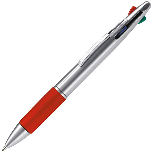 Kugelschreiber Mit 4 Schreibfarben , silber / rot, ABS, 13,70cm (Länge), Bild 2