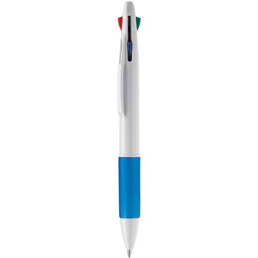 Kugelschreiber Mit 4 Schreibfarben , weiß / blau, ABS, 13,70cm (Länge), Bild 1