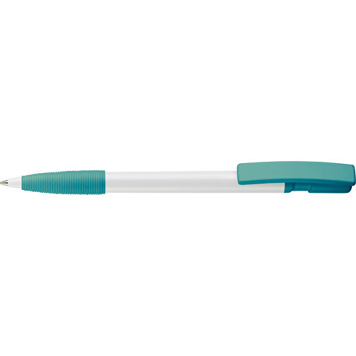 Kugelschreiber Nash Hardcolour Mit Gummigriff , weiss / türkis, ABS, 14,50cm (Länge), Bild 3