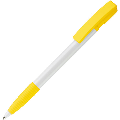 Kugelschreiber Nash Hardcolour Mit Gummigriff , weiss / gelb, ABS, 14,50cm (Länge), Bild 2