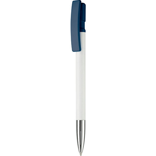 Kugelschreiber Nash Hardcolour Mit Metallspitze , weiß / dunkelblau, ABS & Metall, 14,50cm (Länge), Bild 1