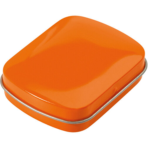 Mini Pfefferminzdose , orange, Metall, 6,20cm x 1,50cm x 4,80cm (Länge x Höhe x Breite), Bild 1