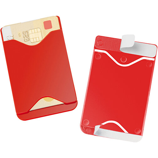 Kartenhalter, Selbstklebend , rot, PP, 9,30cm x 0,40cm x 5,70cm (Länge x Höhe x Breite), Bild 1